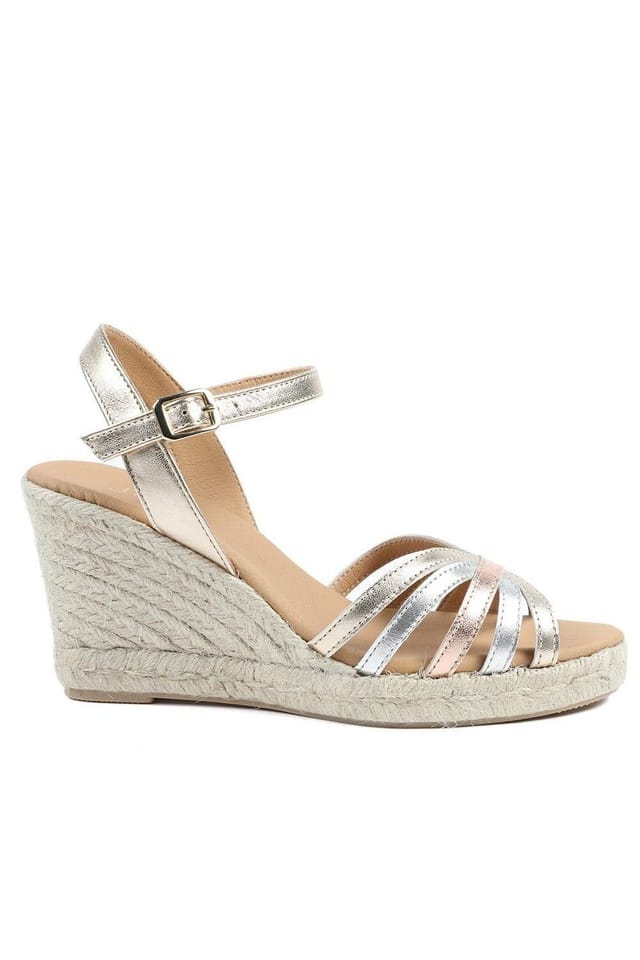 Jones Bootmaker Jones Bootmaker Women's Alivia2 Leather Wedge Heel Espadrilles in Gold - 2