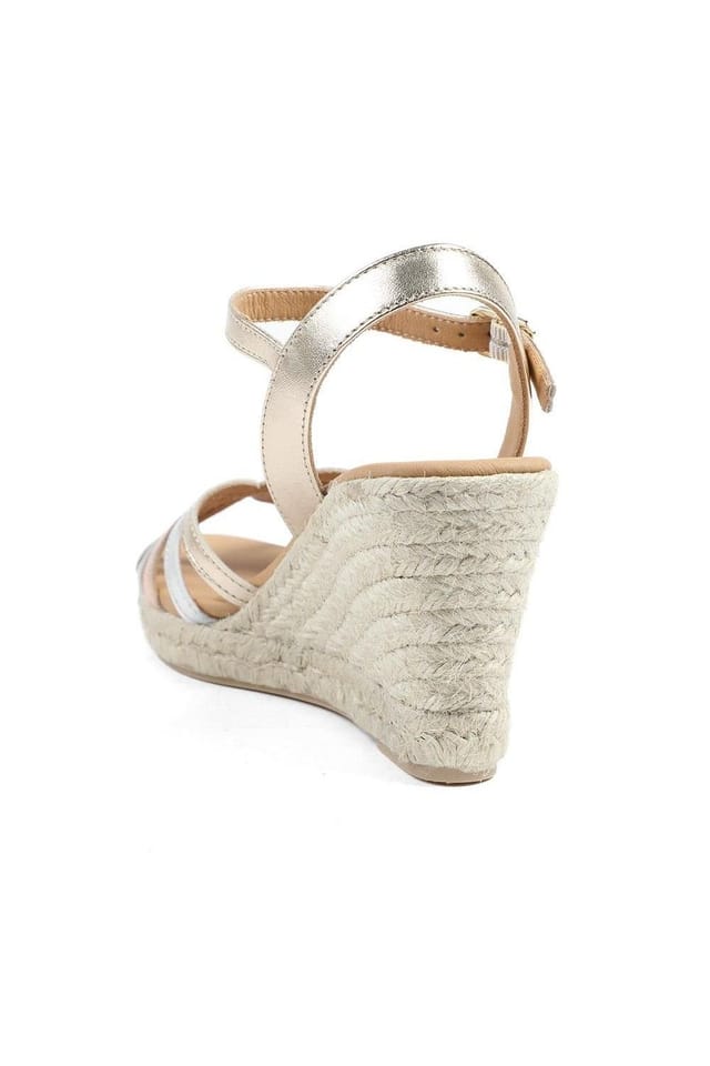 Jones Bootmaker Jones Bootmaker Women's Alivia2 Leather Wedge Heel Espadrilles in Gold - 3
