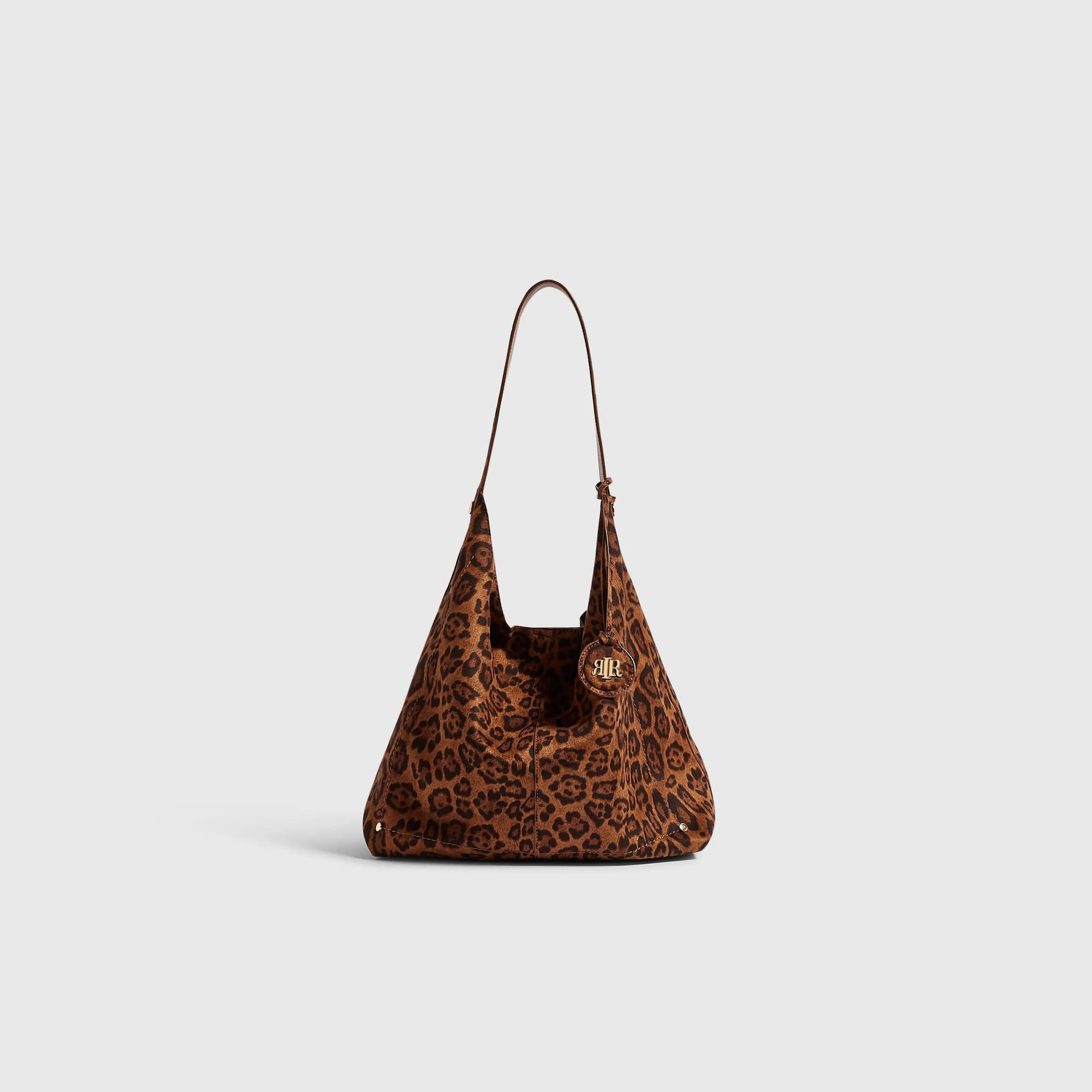 River Island River Island Womens Brown Faux Suede Leopard Print Slouch Bag
