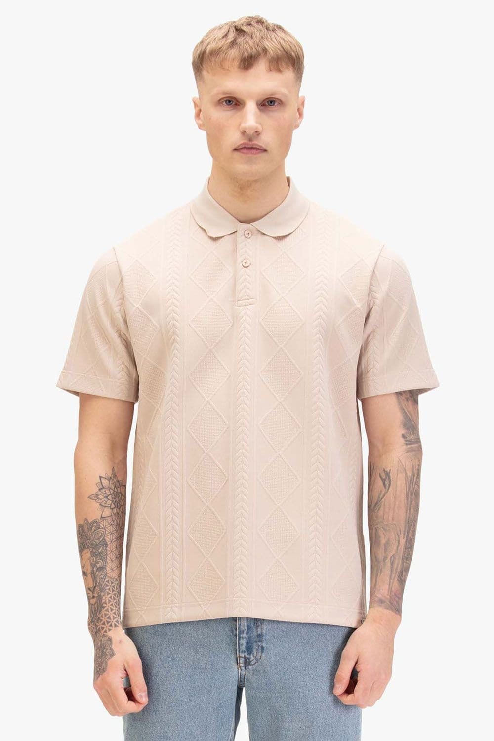 Luke 1977 Cream Textured Knit Polo