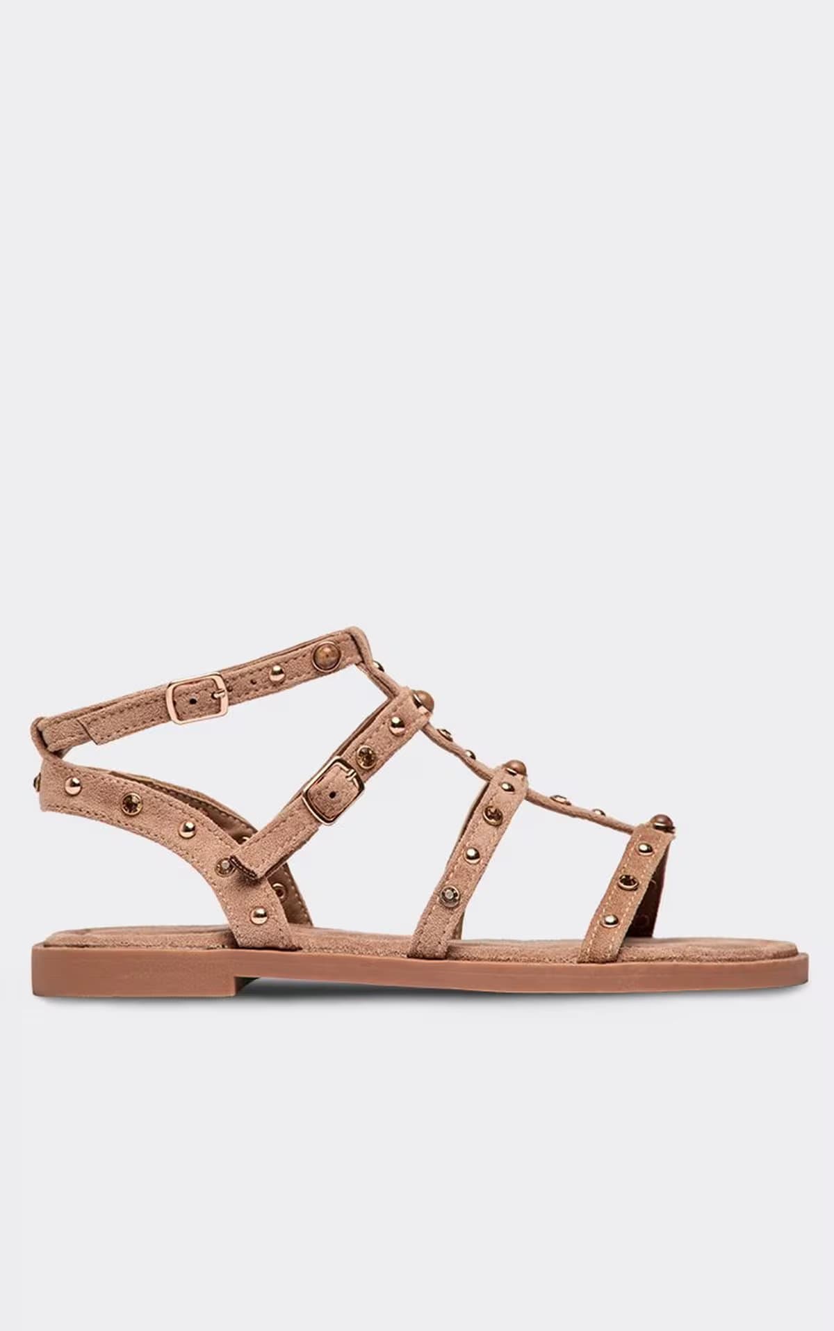 EGO Alinta Stud Detail Gladiator Strap Sandal In Light Tan Faux Suede, Women's Size UK 3