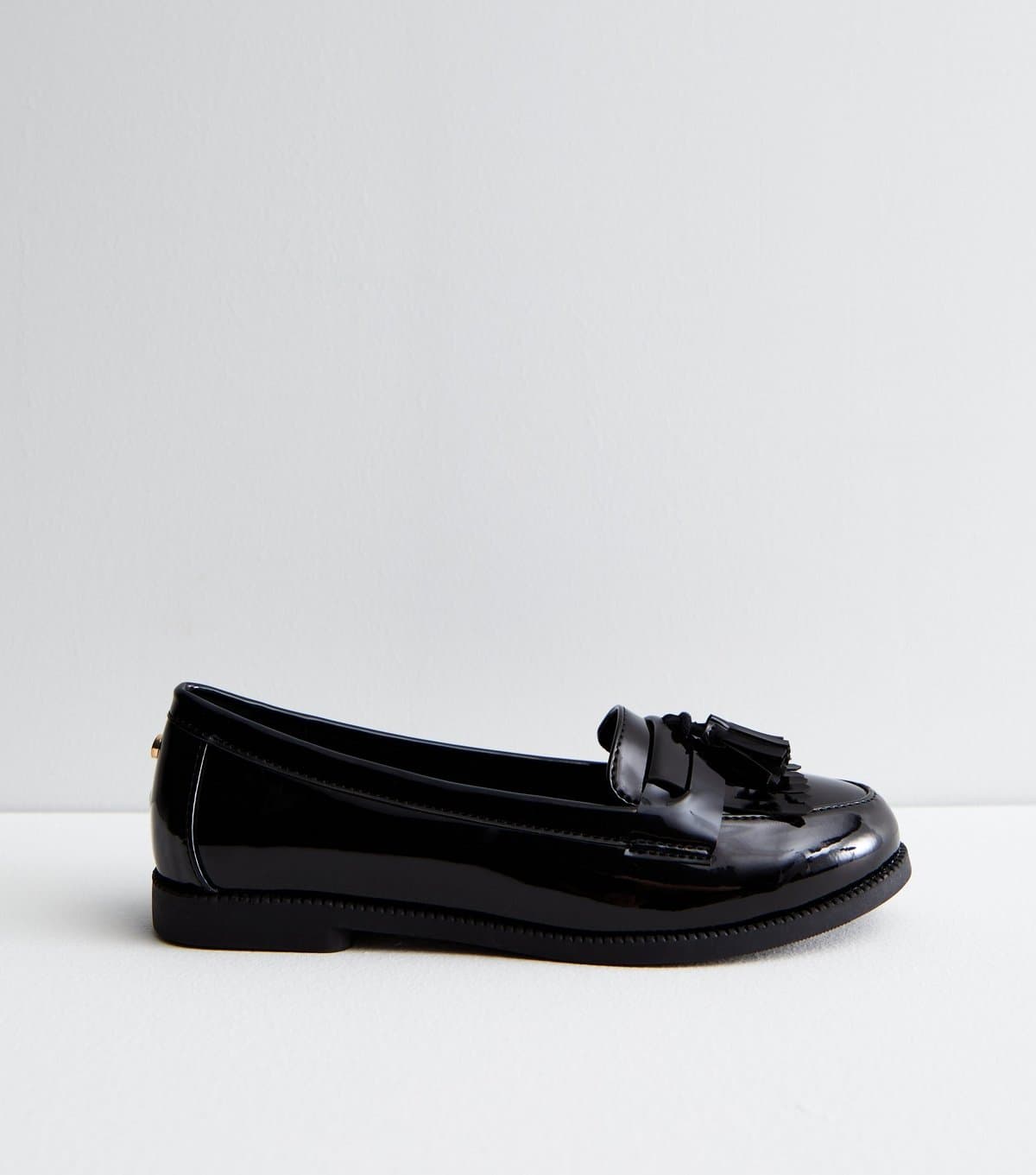 New Look Women's Black Patent Tassel Trim Loafers Vegan New Look