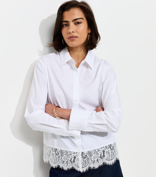 New Look Women's White Cotton Rich Lace Hem Shirt New Look - 2