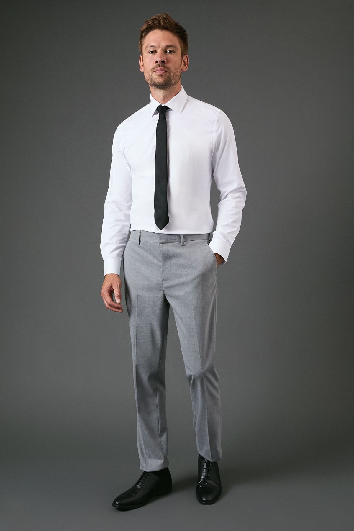 Burton Burton Men's Light Grey Slim Fit Essential Suit Trousers - 1