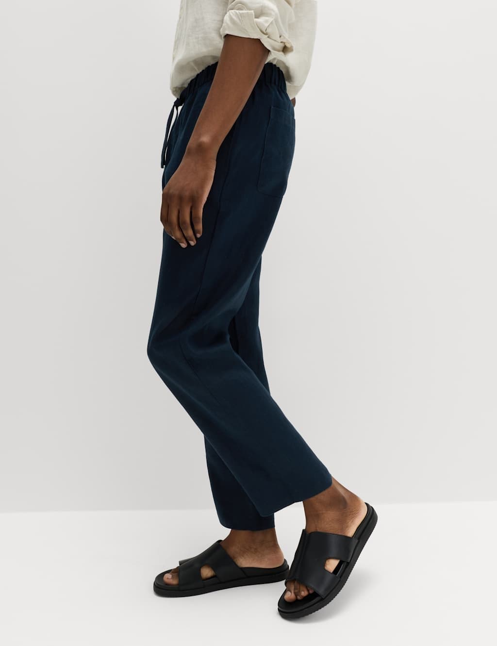 Marks & Spencer M&S Navy Pure Linen Loose Fit Trousers