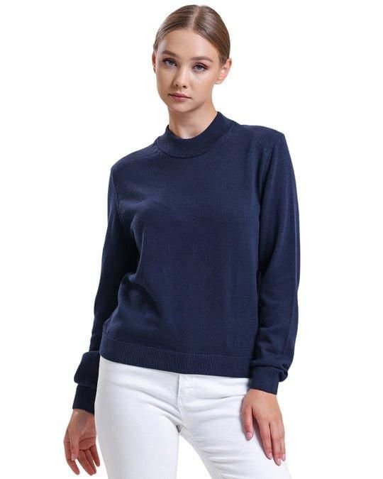 Alse Studio Alse Studio Women's Premium Quality 100% Cotton Turtle Neck Long Sleeve Jumper in Navy - 4