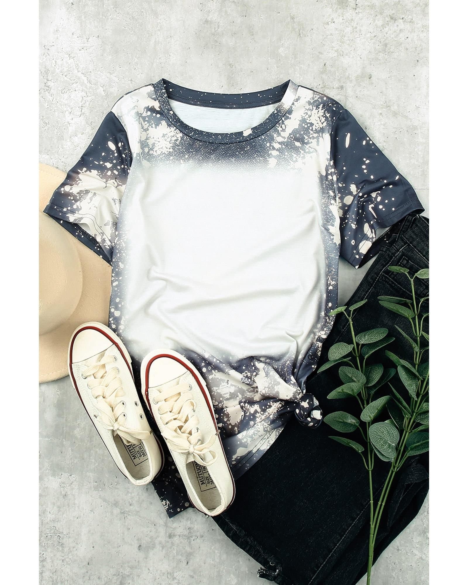 Azura Exchange Azura Exchange Women's Multicolor Tie Dye Bleached Round Neck Short Sleeve T-Shirt Tops