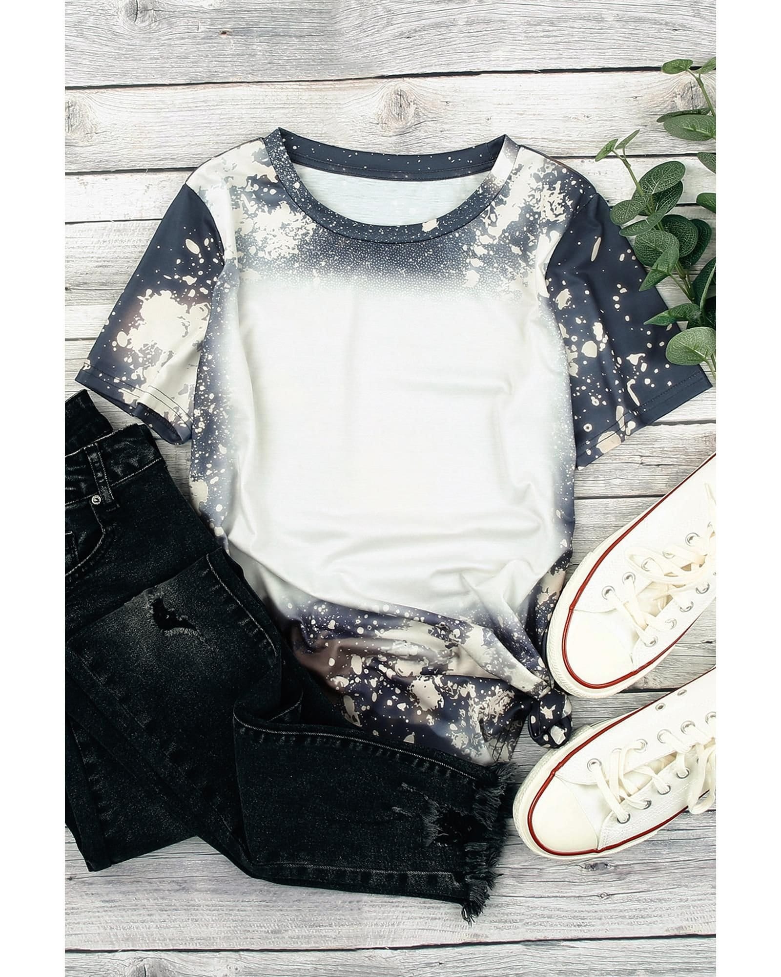 Azura Exchange Azura Exchange Women's Multicolor Tie Dye Bleached Round Neck Short Sleeve T-Shirt Tops - 4