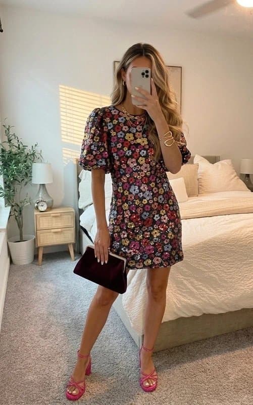 Freemans New tags! Freemans Sophie Ellis Bextor Floral Sequin Short Puff Sleeve Mini Dress 14 [1500]