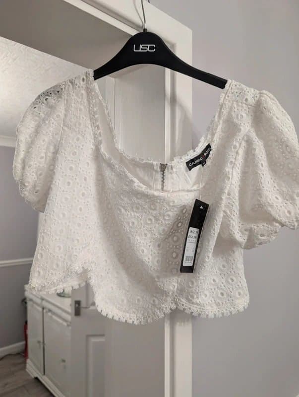 New Look White embroidered crop top
