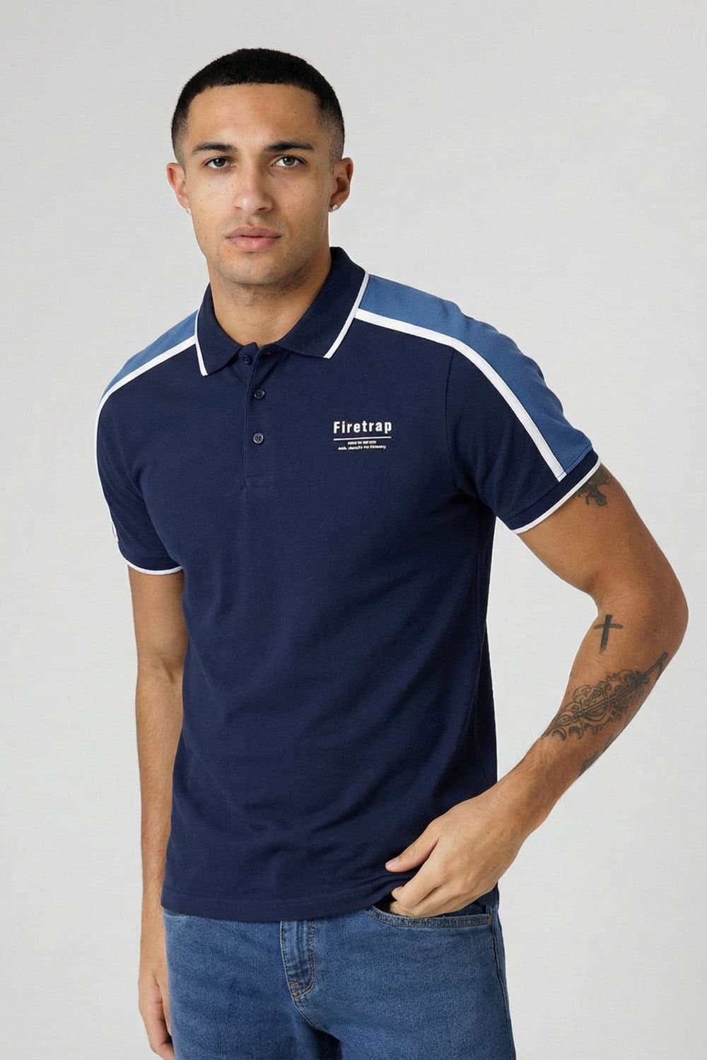 Firetrap Firetrap Dark Blue Cotton Jersey Polo Shirt