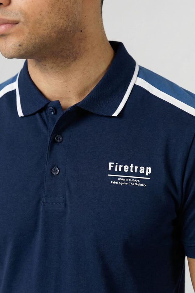 Firetrap Firetrap Men's Regular Fit Cotton Jersey Button Polo in Dark Blue - 3