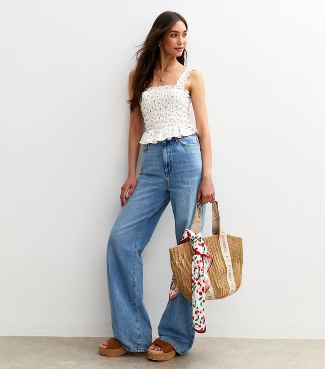 New Look Women's White Floral Print Shirred Peplum Hem Top New Look - 3