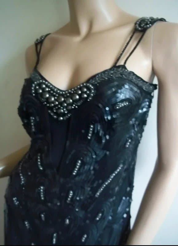 Karen Millen Karen Millen Black Beaded Sequin Mini Dress Size 16 NWT RRP £250 Gatsby Style