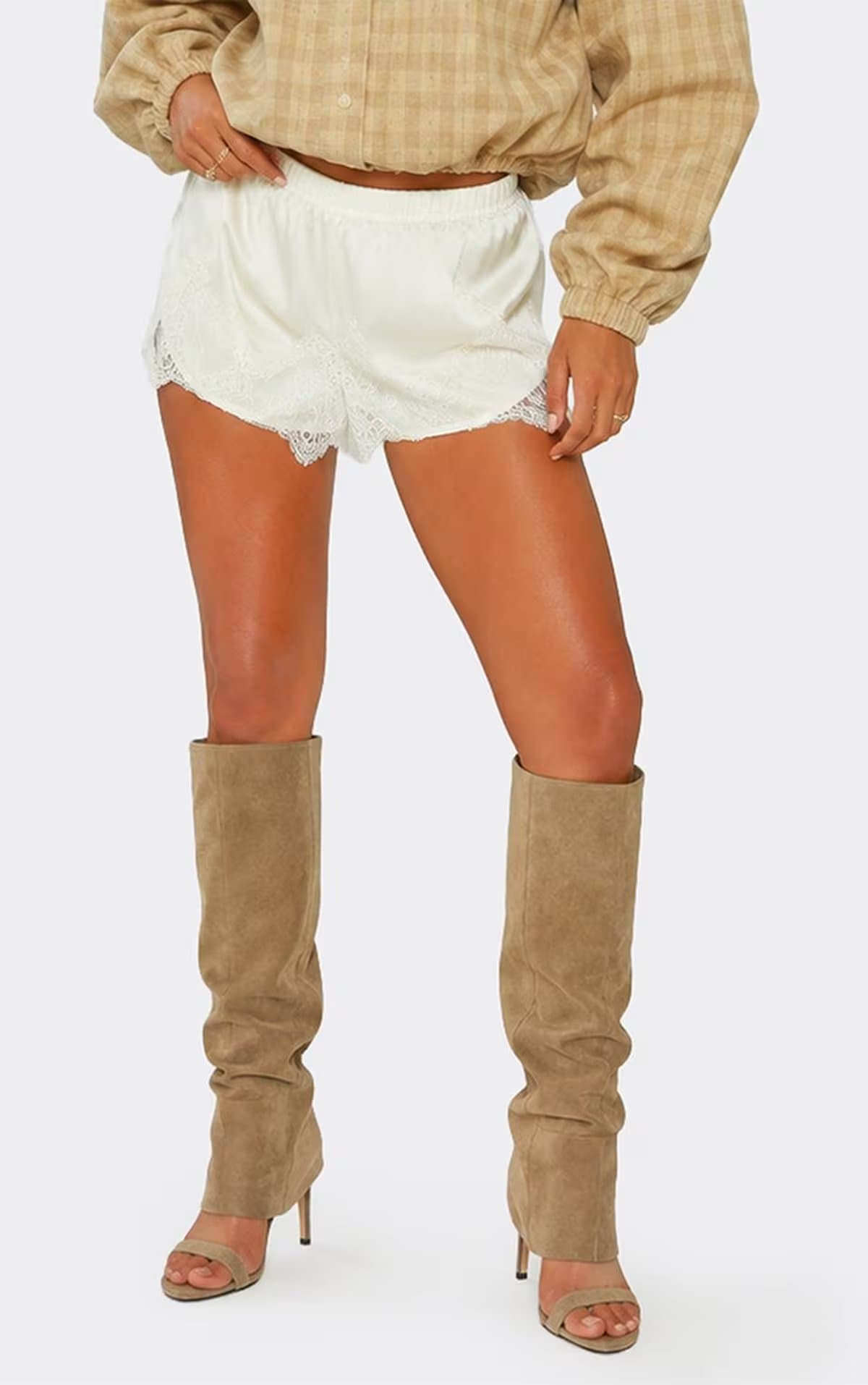 EGO Willow Peep Toe Stiletto Heel Knee High Boots In Taupe Faux Suede, Women's Size UK 3
