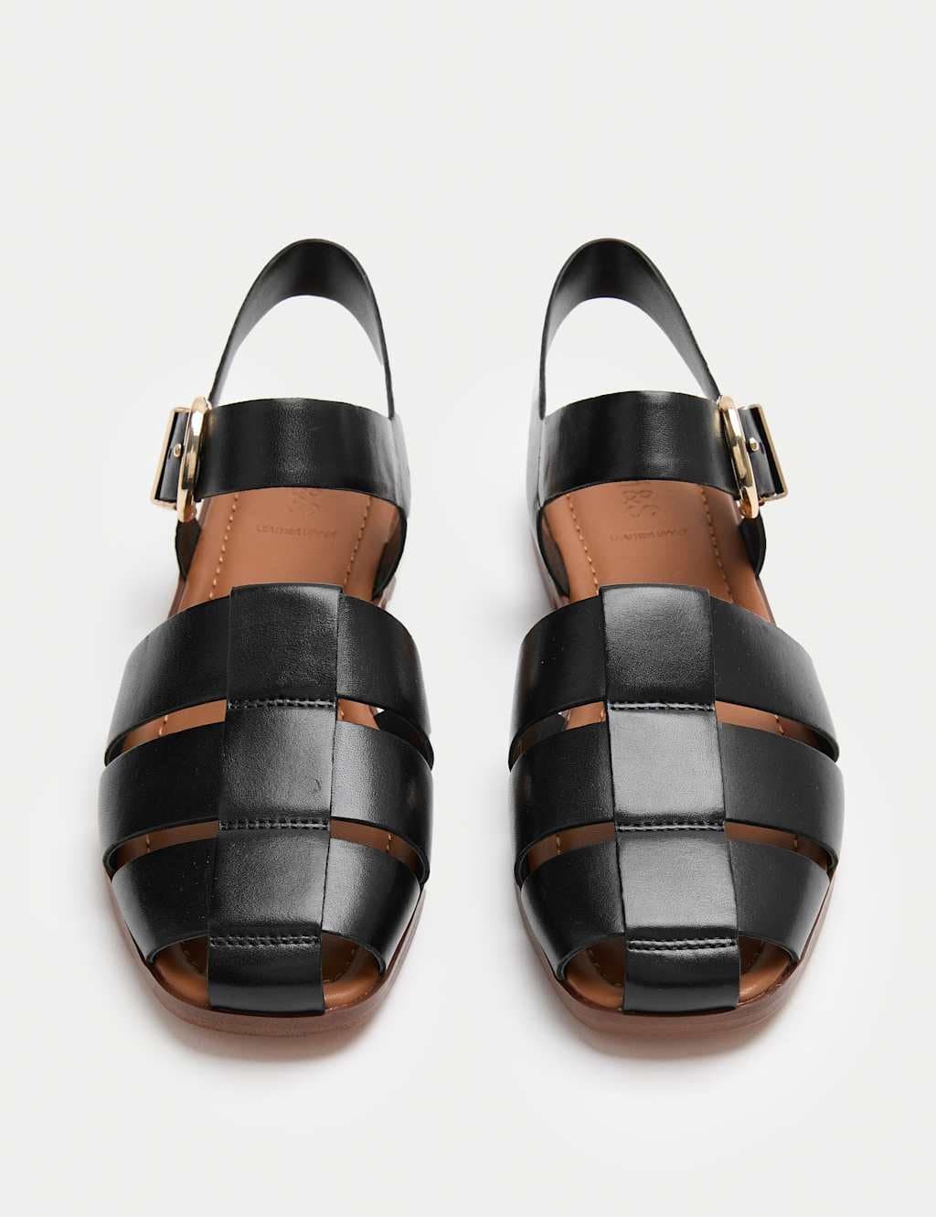 Marks & Spencer M&S Leather Buckle Flat Fisherman Sandals Black