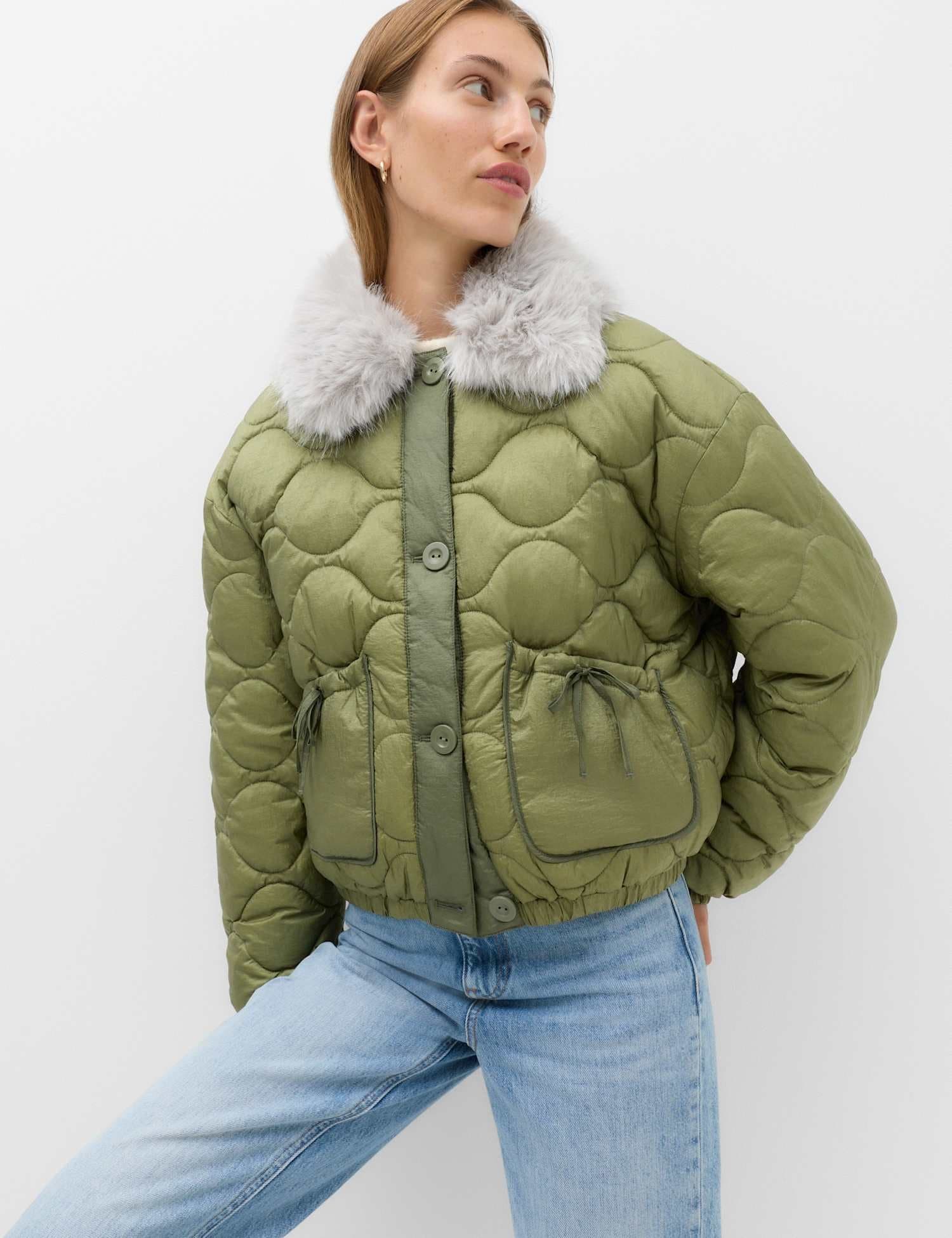 Marks & Spencer M&S Quilted Short Jacket Sage