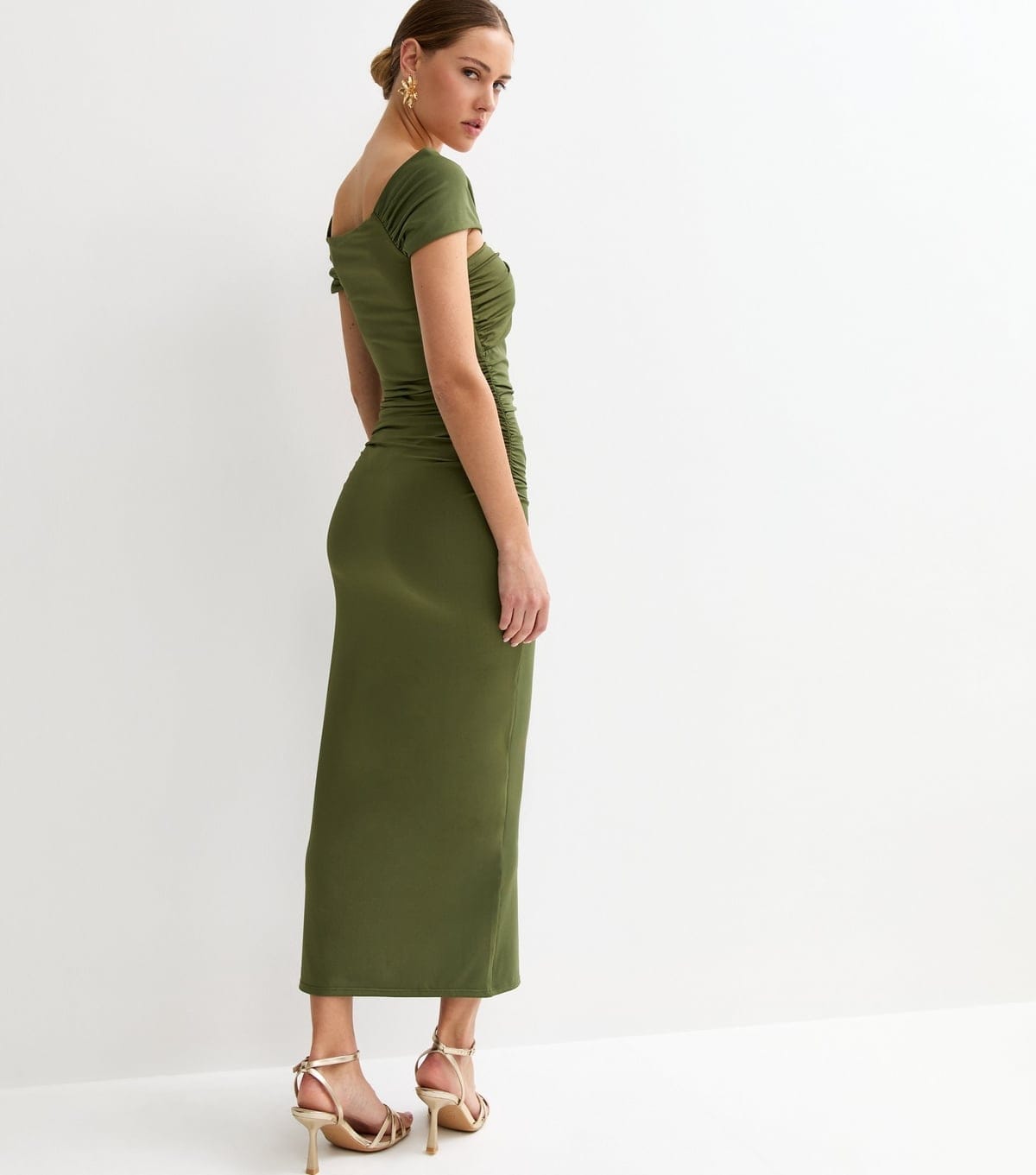 New Look Women's Khaki Off The Shoulder Embellishment Detail Midi Dress New Look - 4