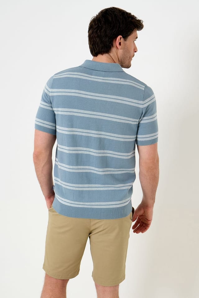 Saltwell Saltwell Men's Jacquard Stripe Short Sleeve Cotton Polo Shirt in Light Blue - 2