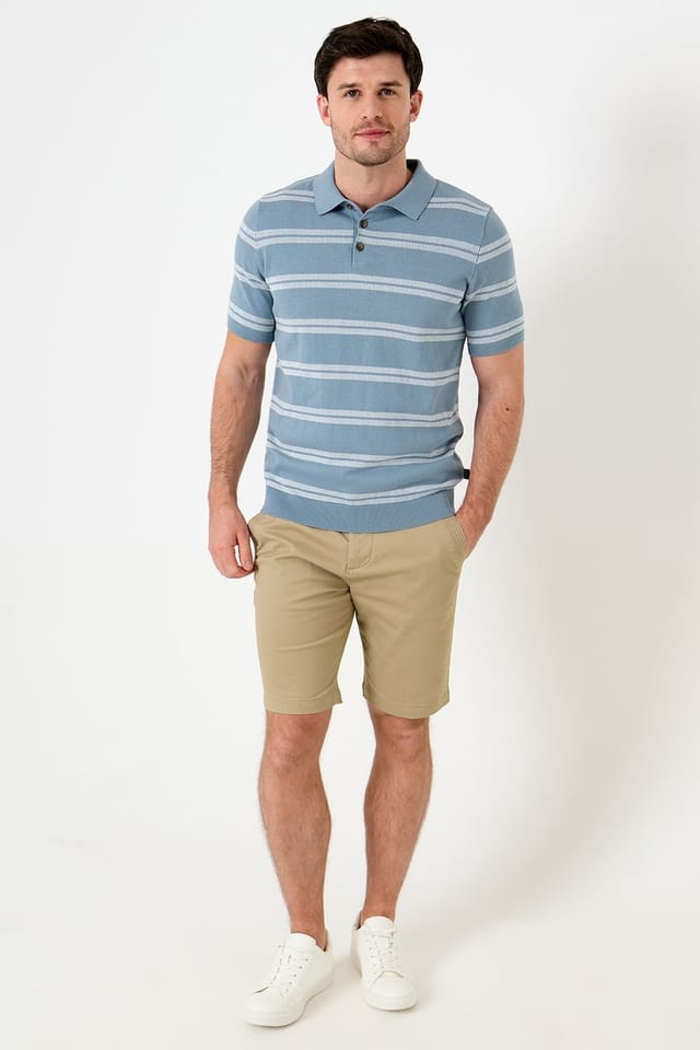 Saltwell Saltwell Men's Jacquard Stripe Short Sleeve Cotton Polo Shirt in Light Blue - 3