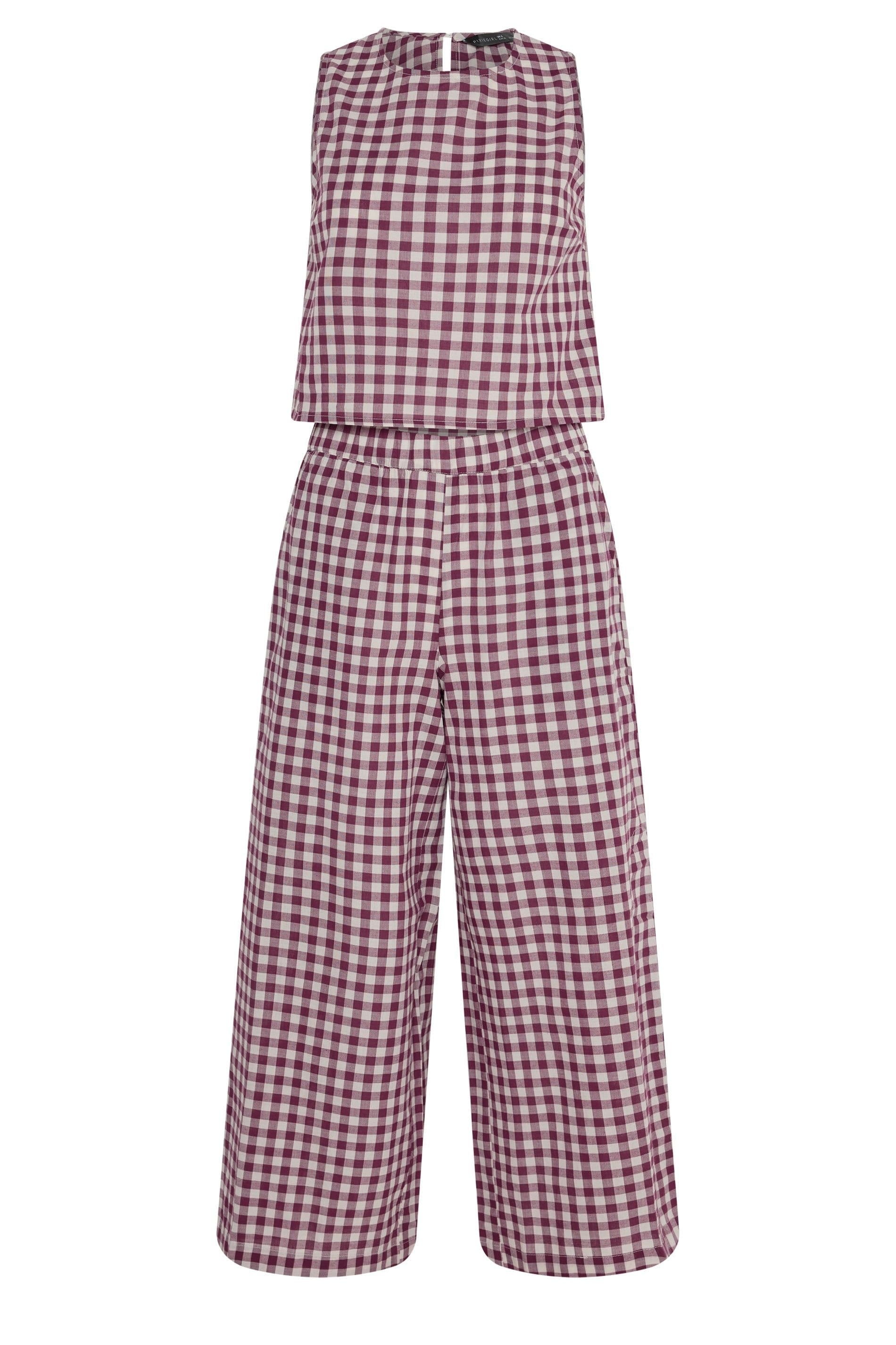 PixieGirl Burgundy Gingham Cotton Set for Petite Women
