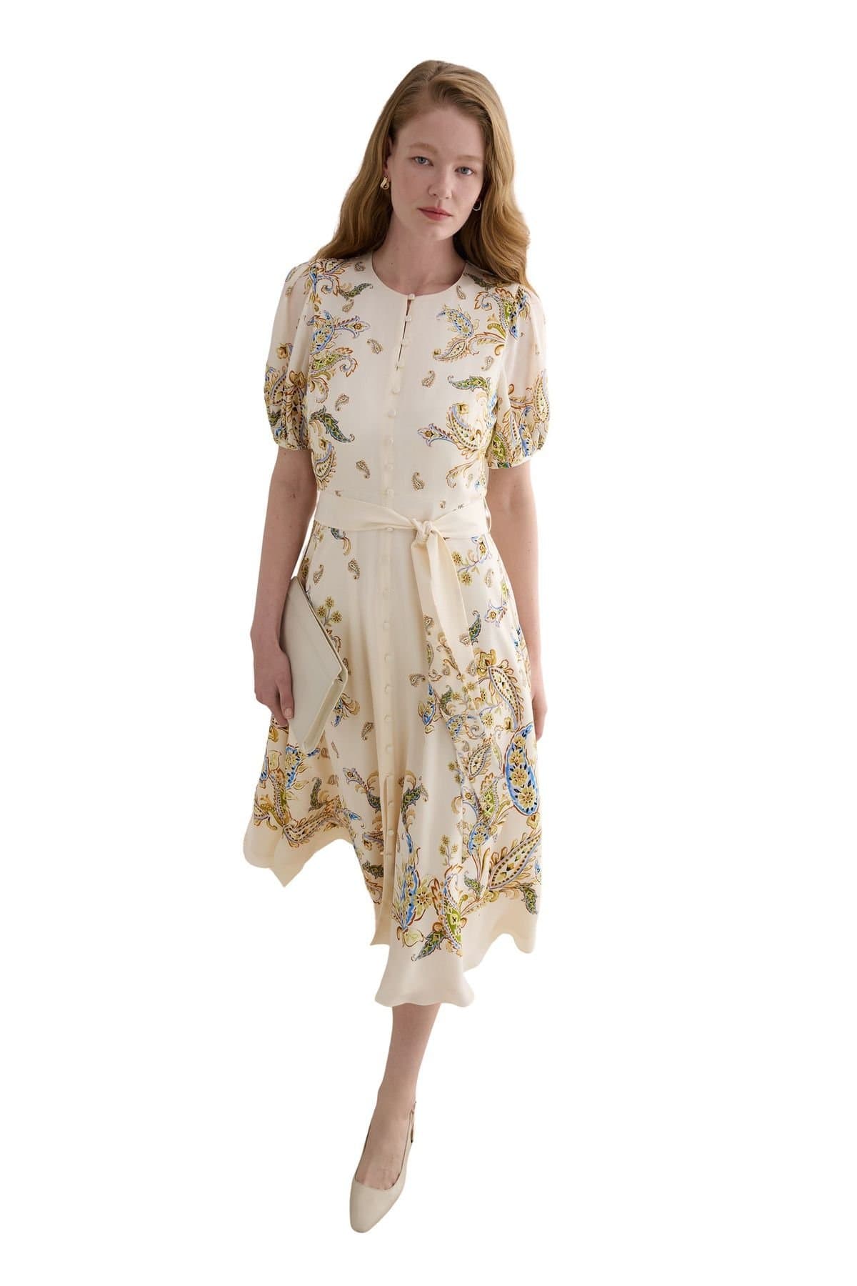 Hobbs London Hobbs London Women's Alma Silk Printed Midi Dress in Cream