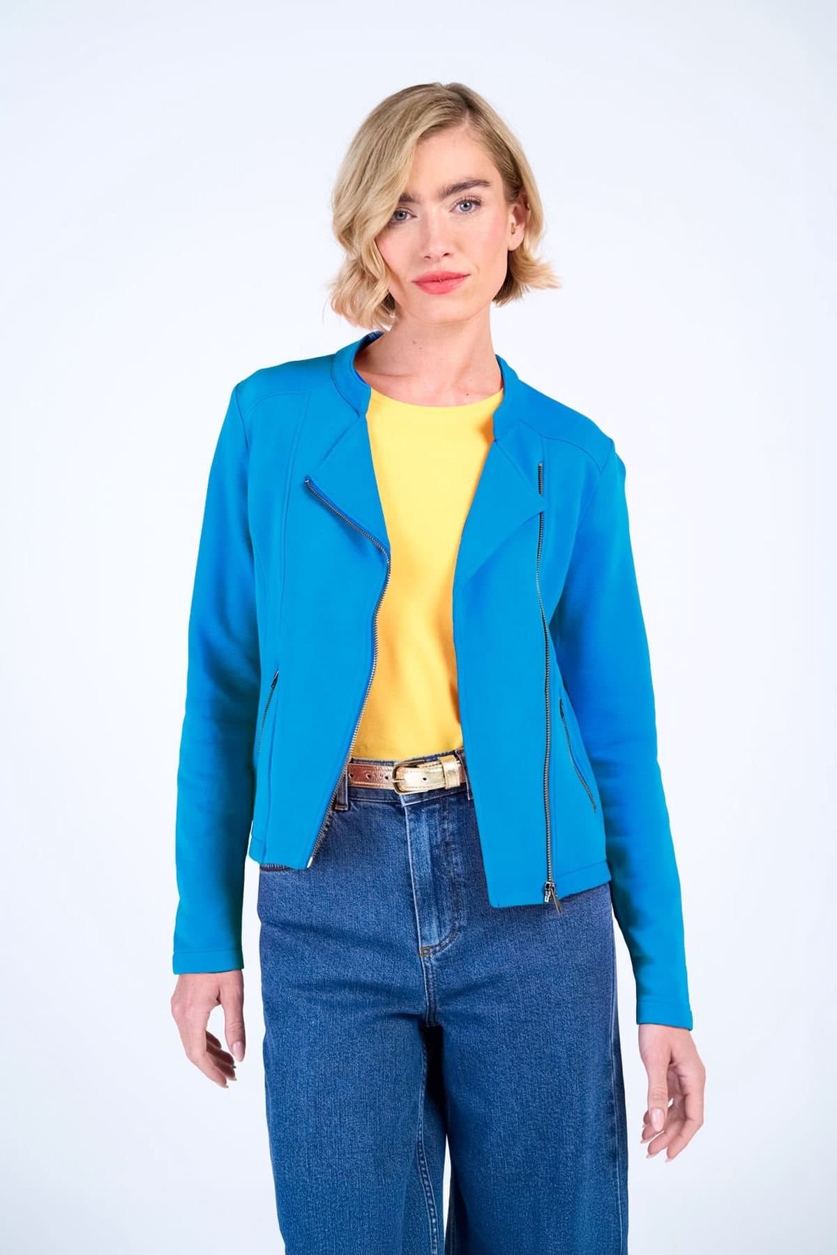 Kettlewell Kettlewell Women's Cropped Biker Jacket in Bright Blue
