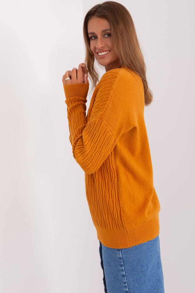 Love Lace Love Lace Women's Variegated Texture Round Neck Long Sleeve Sweater Style 185724 in Orange - 2