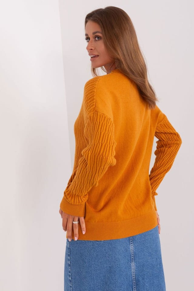 Love Lace Love Lace Women's Variegated Texture Round Neck Long Sleeve Sweater Style 185724 in Orange - 3