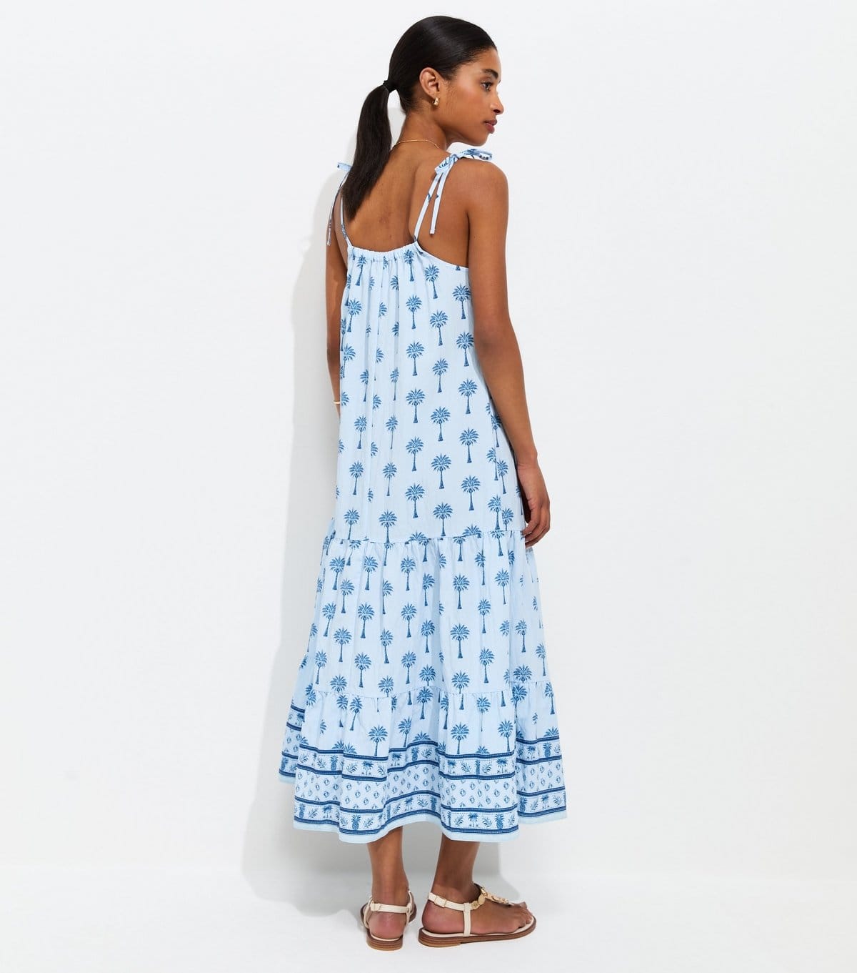 New Look Women's Blue Palm Print Tiered Midi Dress New Look - 4