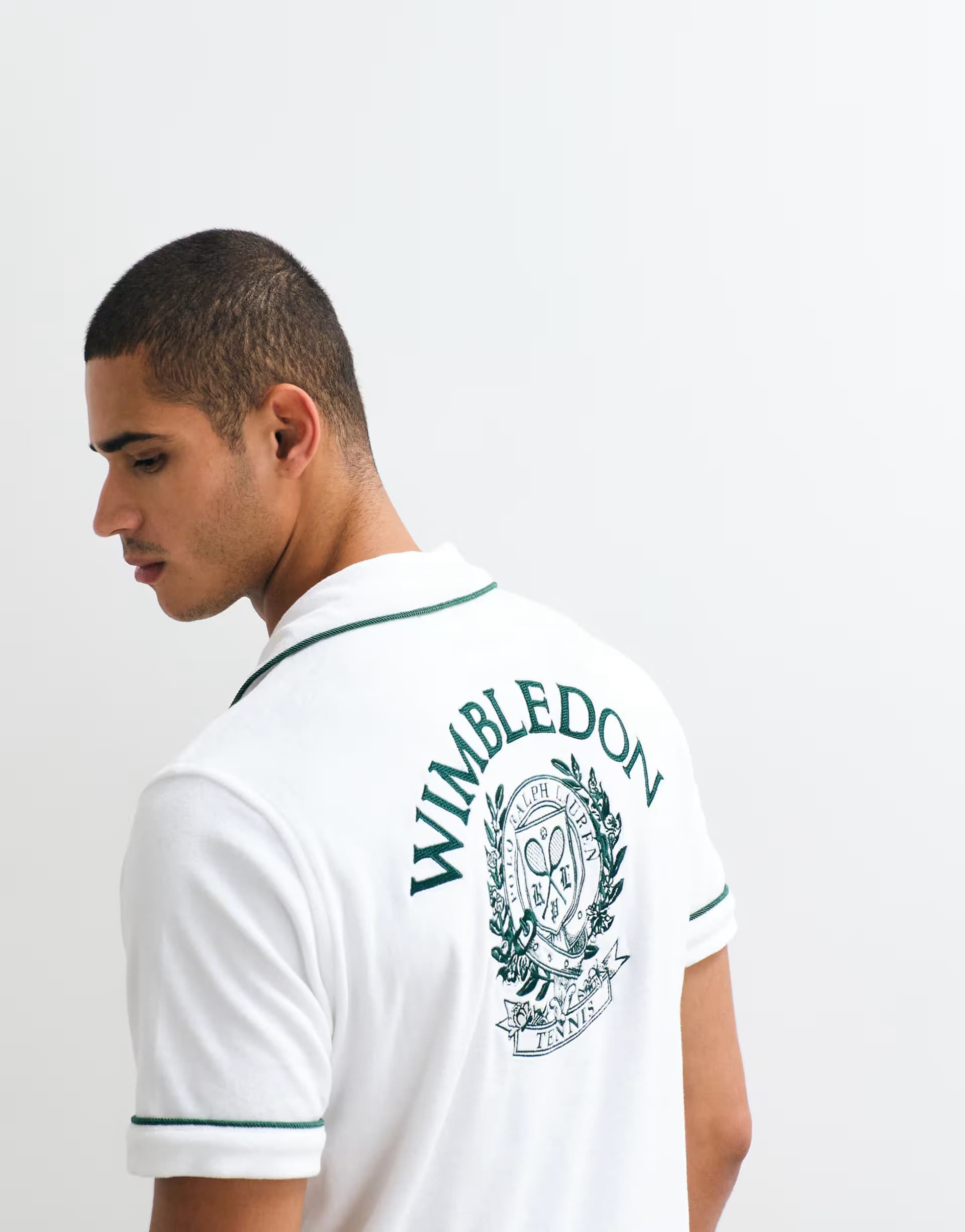 ASOS Polo Ralph Lauren Wimbledon capsule embroidered back crest logo short sleeve terry shirt co-ord in white
