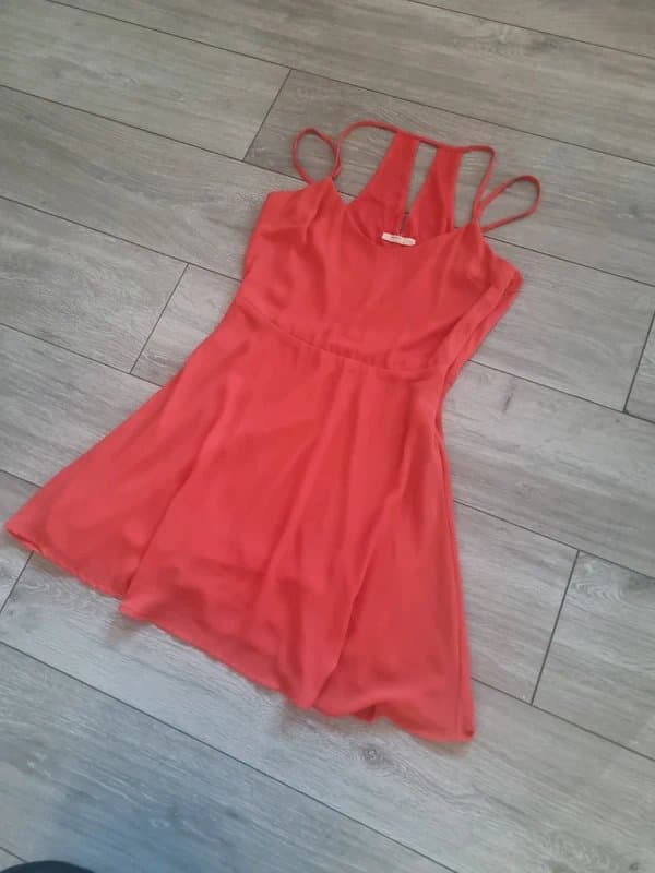 Bershka Bershka coral red strappy chiffon floaty mini dress