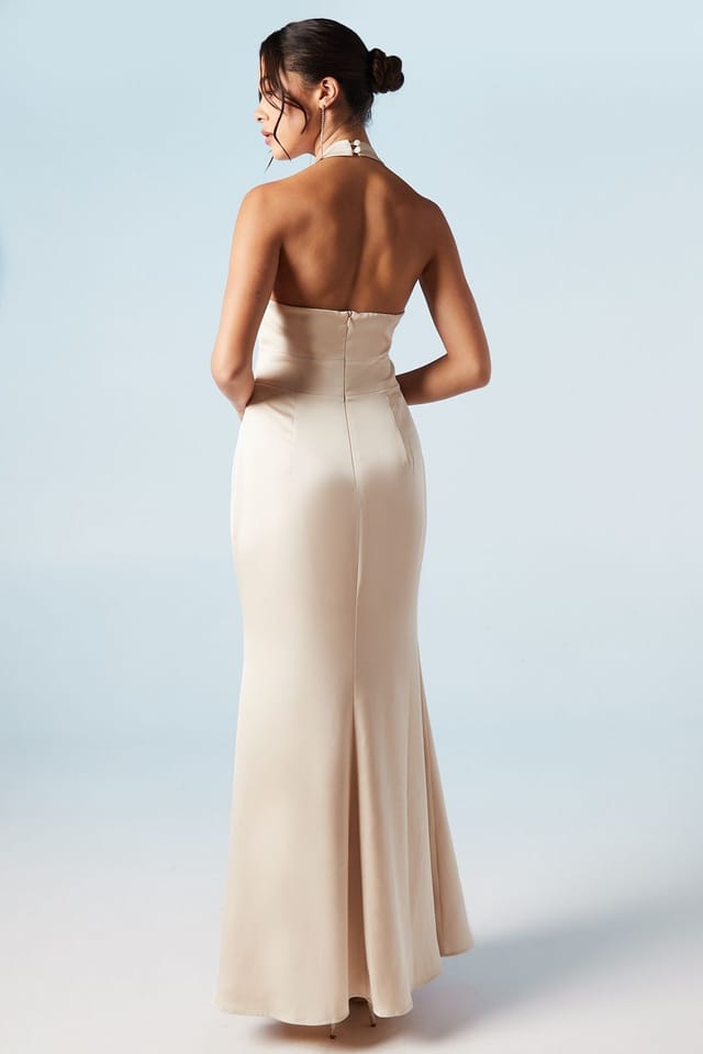 Coast Coast Women's Halterneck Satin Bridesmaid Dress in Champagne - 3