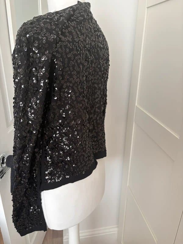 H&M H&M Black Sequin Open Front Cardigan Jacket Size S Party Evening Y2K Glam Festival Sparkly