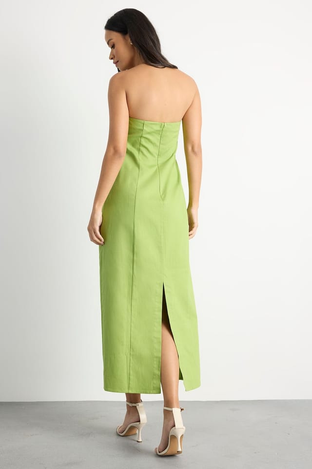 Warehouse Warehouse Women's Embroidered Bandeau Midi Dress in Olive - 3