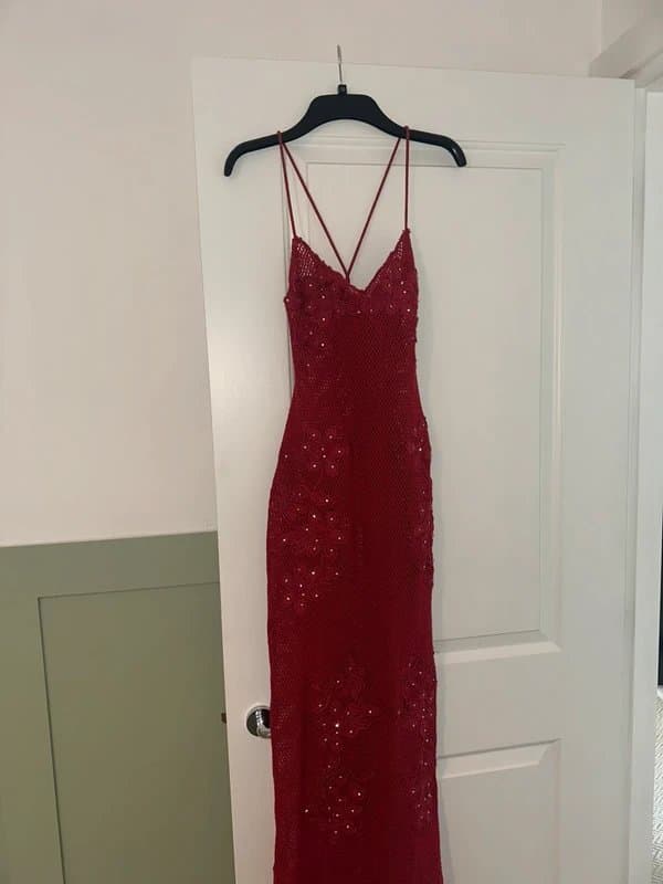 ASOS ASOS embellished crochet hot pink maxi dress