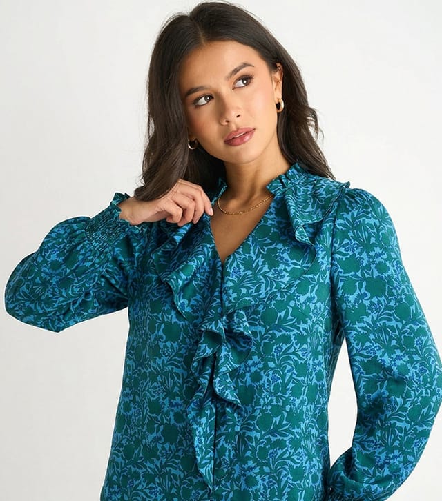 Gini London Women's Dark Blue Floral Ruffle Blouse Gini London New Look - 2