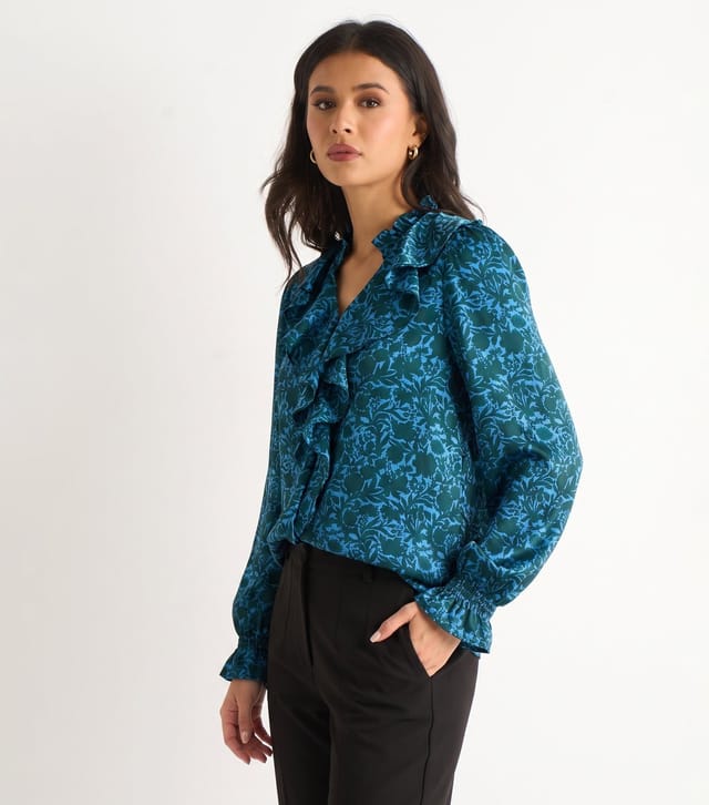 Gini London Women's Dark Blue Floral Ruffle Blouse Gini London New Look - 3