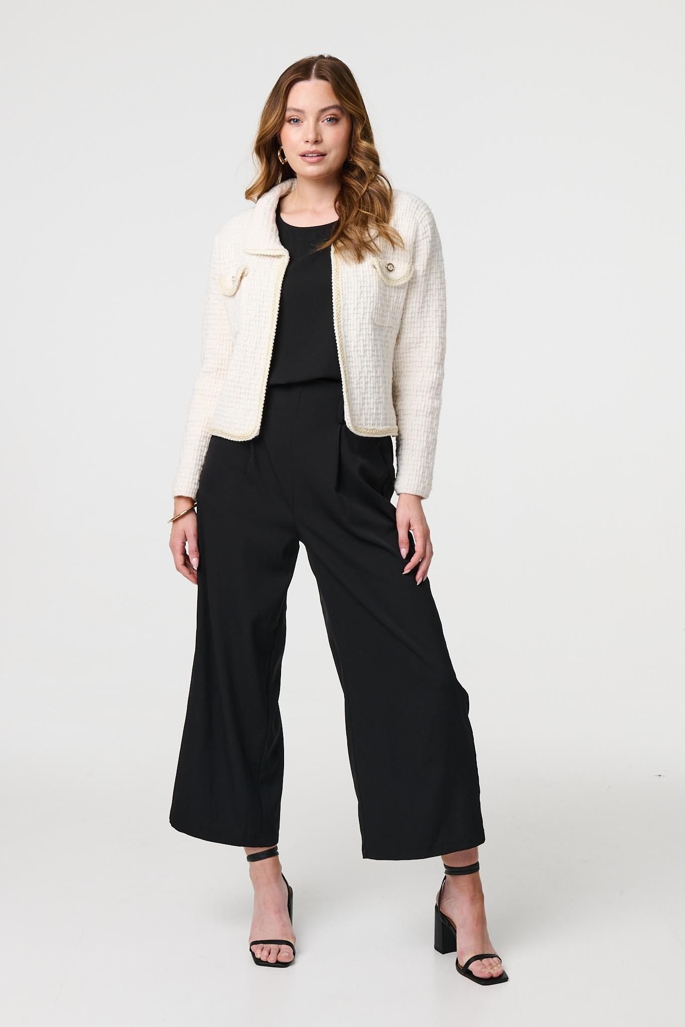 Izabel London Izabel London Women's Textured Pocket Detail Crop Knit Jacket in White - 4