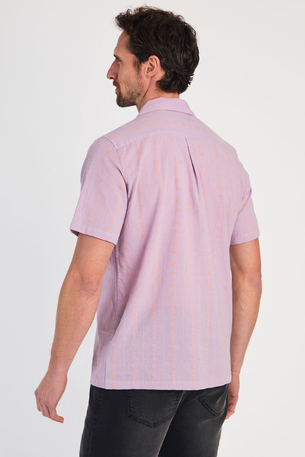 Tokyo Laundry Tokyo Laundry Men's Cotton Short Sleeve Seersucker Embroidered Shirt in Purple - 2