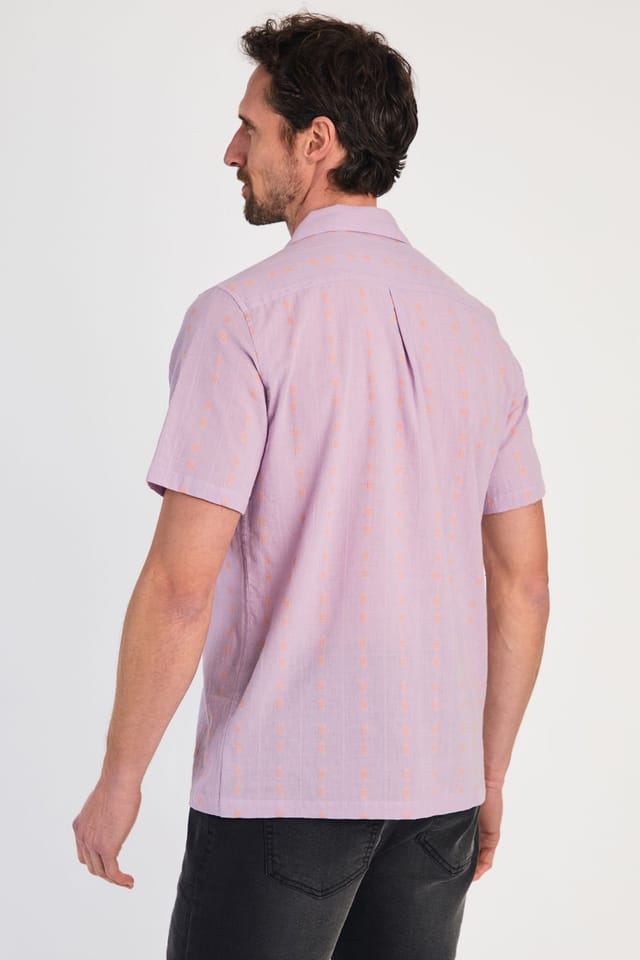 Tokyo Laundry Tokyo Laundry Men's Cotton Short Sleeve Seersucker Embroidered Shirt in Purple - 2
