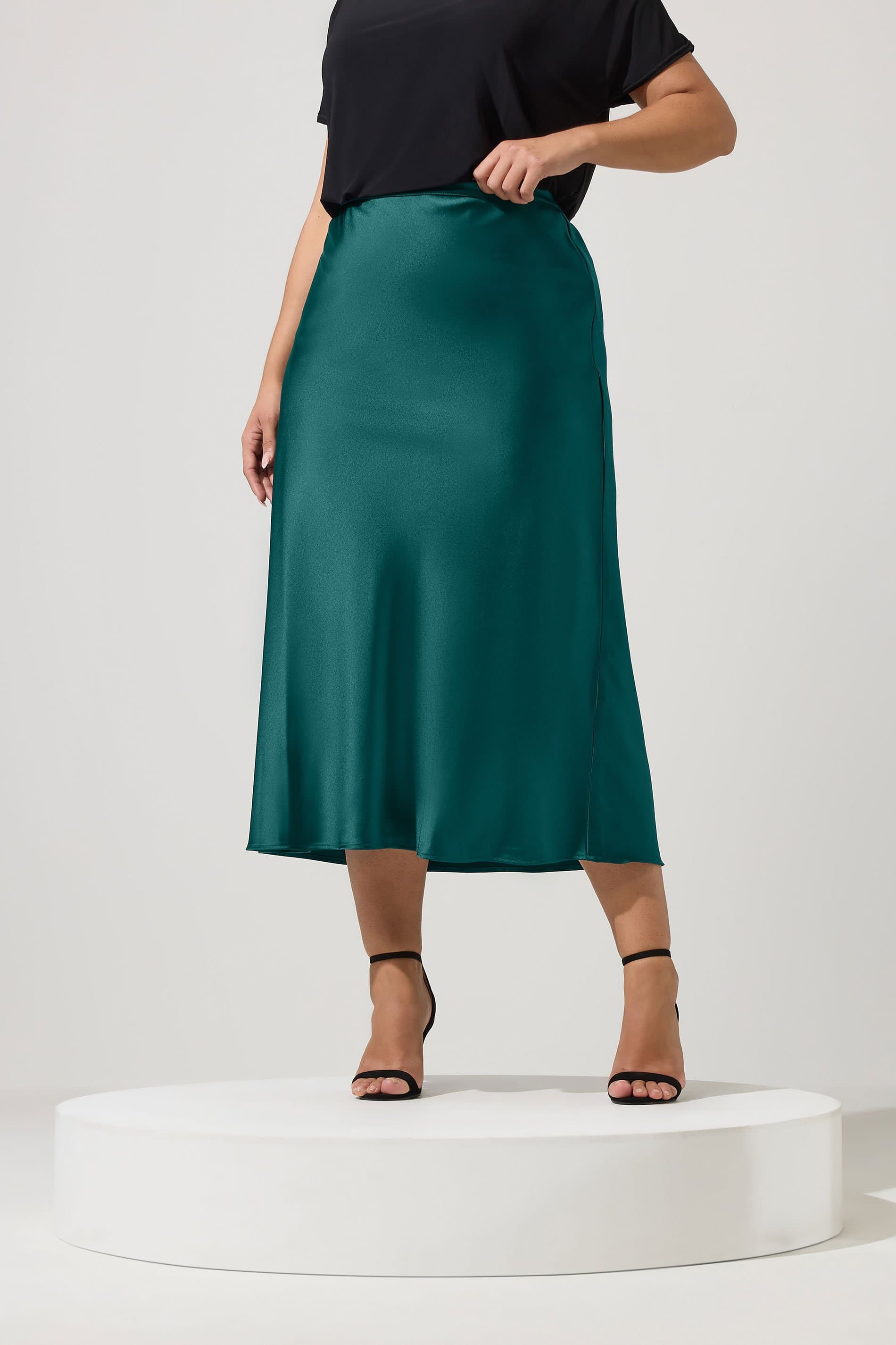 Yours London Curve Teal Green Bias Cut Satin Skirt