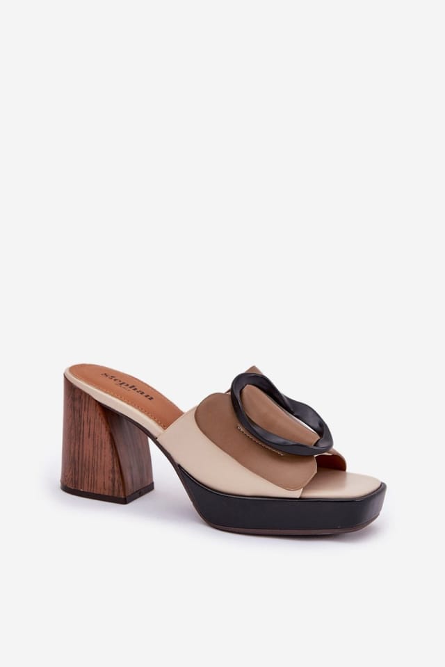 Love Lace Love Lace Women's Column Heel Buckle Sandals with Soft Insole for Summer Comfort in Beige - 2