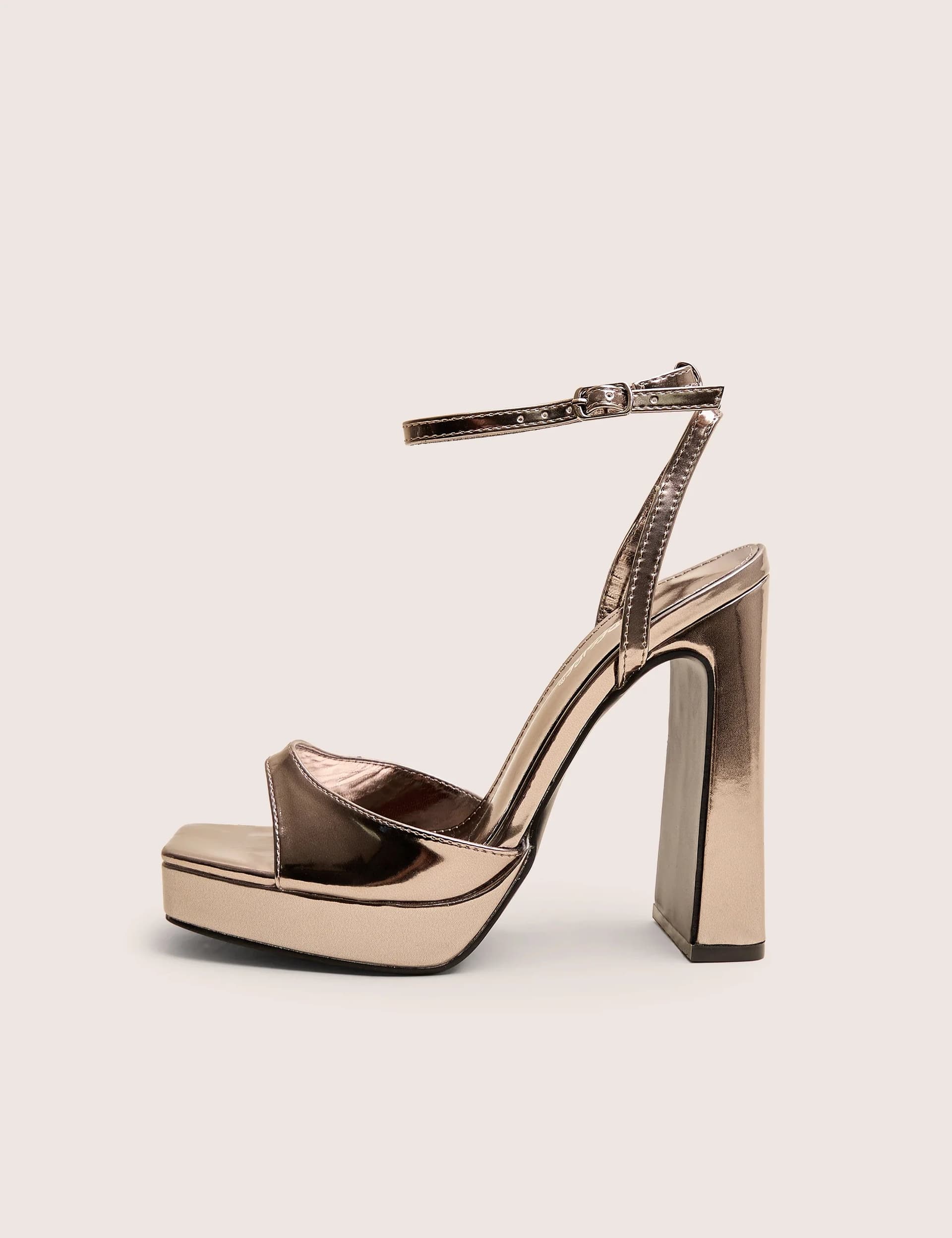 Public Desire Public Desire Pewter Metallic Peep Toe Platform Heels