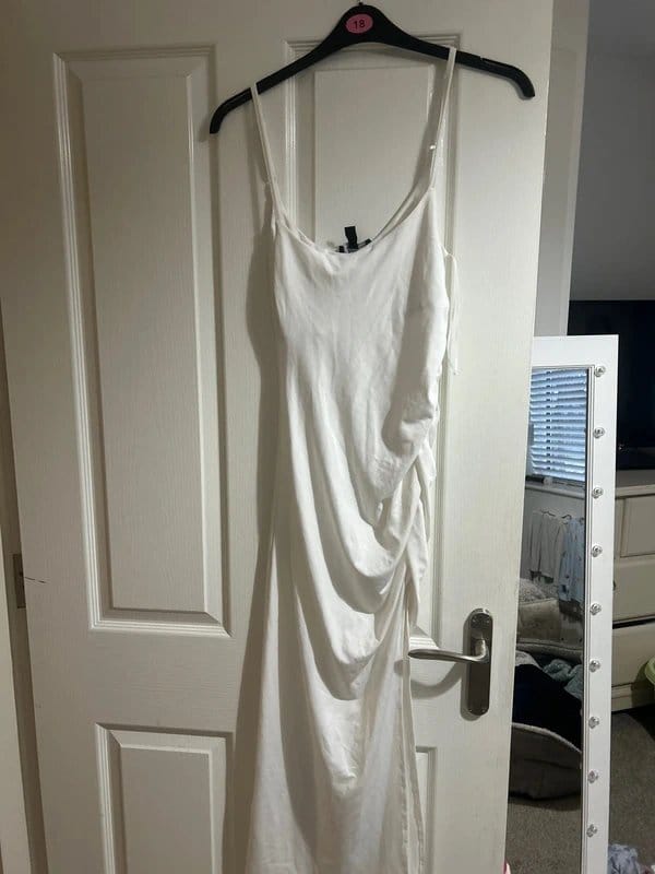 New Look White Ruched Midi Slip Dress Size 10