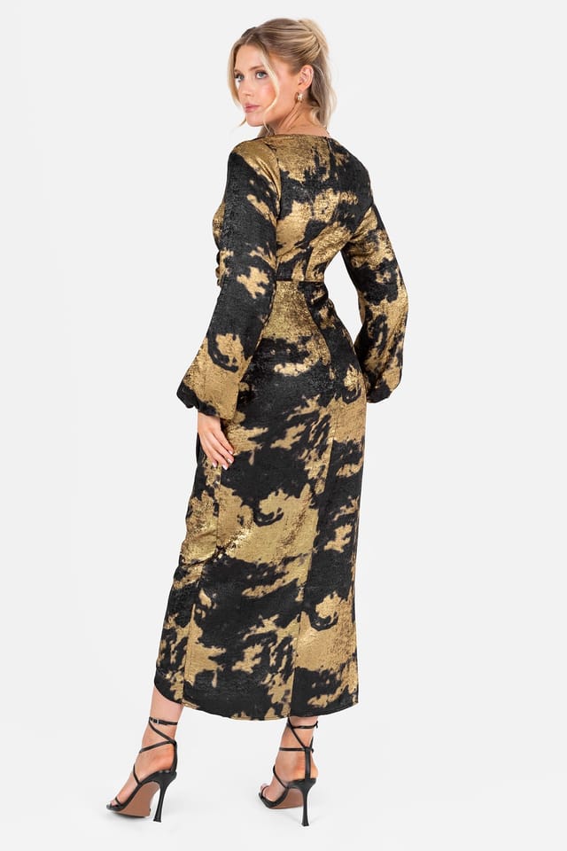 Lovedrobe Lovedrobe Women's Long Sleeve Faux Wrap Gathered Midaxi Dress - 2