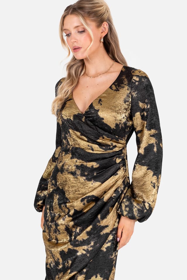 Lovedrobe Lovedrobe Women's Long Sleeve Faux Wrap Gathered Midaxi Dress - 3