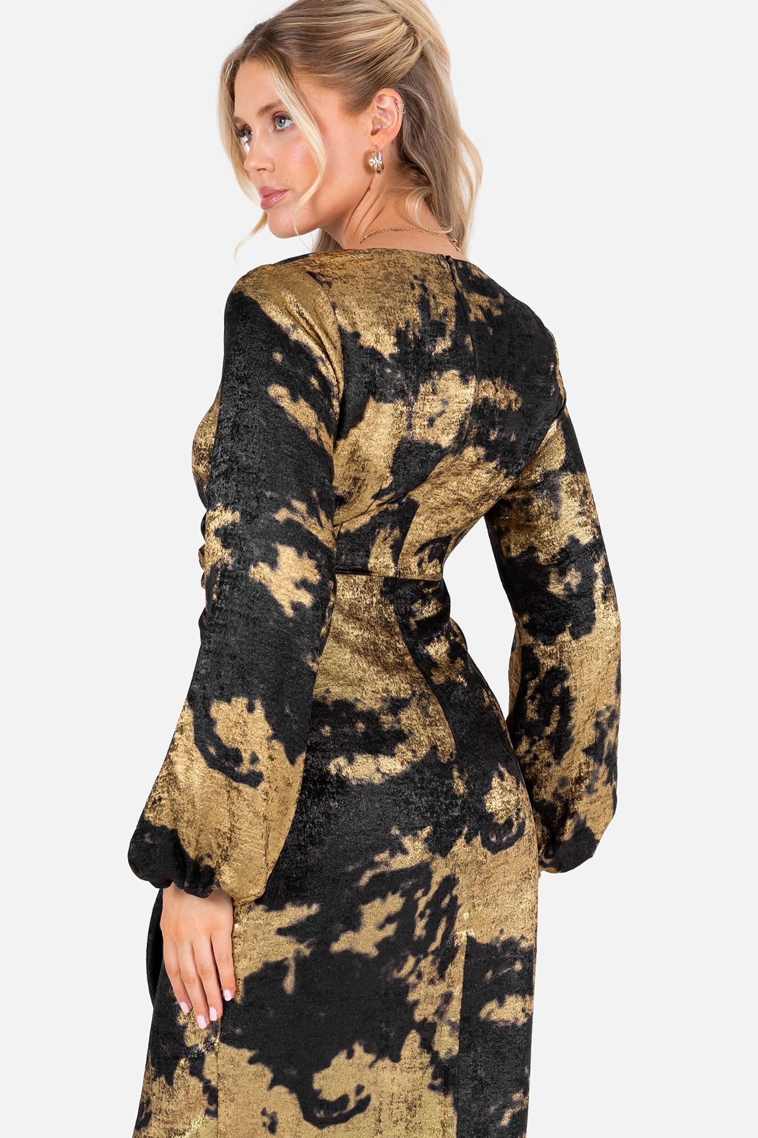 Lovedrobe Lovedrobe Women's Long Sleeve Faux Wrap Gathered Midaxi Dress - 4