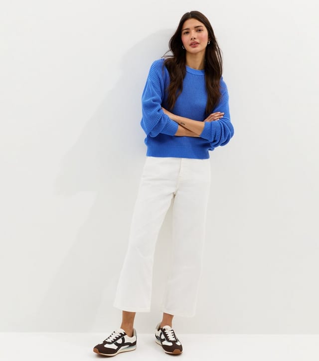 New Look Women's Blue Ribbed Crew Neck Knit Jumper New Look - 3