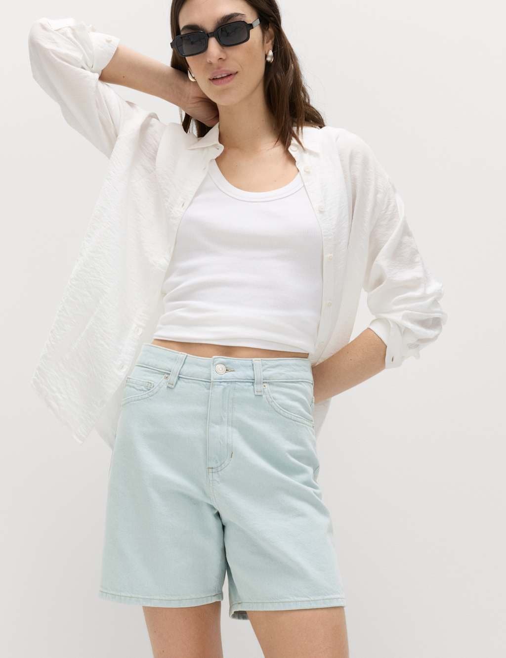 Marks & Spencer M&S Light Indigo Cotton Denim Shorts